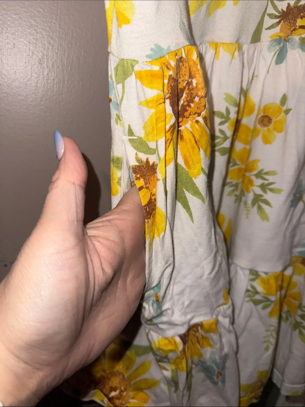 Girls' Sunflower Print Ruffle-Sleeve Cotton Dress - White & Yellow